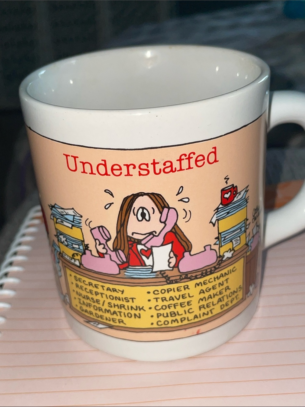 Cathy Vintage Understaffed Cartoon Ceramic Mug - Beige with Pink Accents